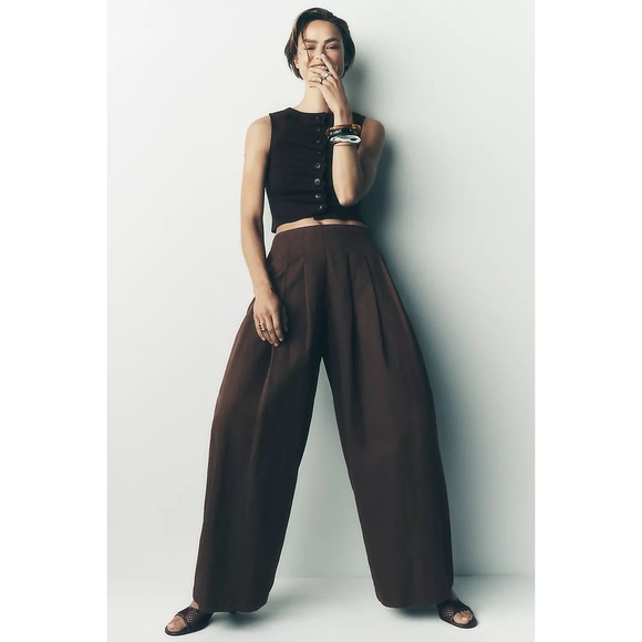 Anthropologie Pants - Anthropologie Mauve Pleated Barrel Trousers Brown Size Small New With Tags